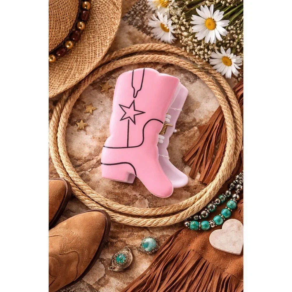Madison Tyler Pink Western Cowboy Boot Hair Claw Clip Rodeo Country New